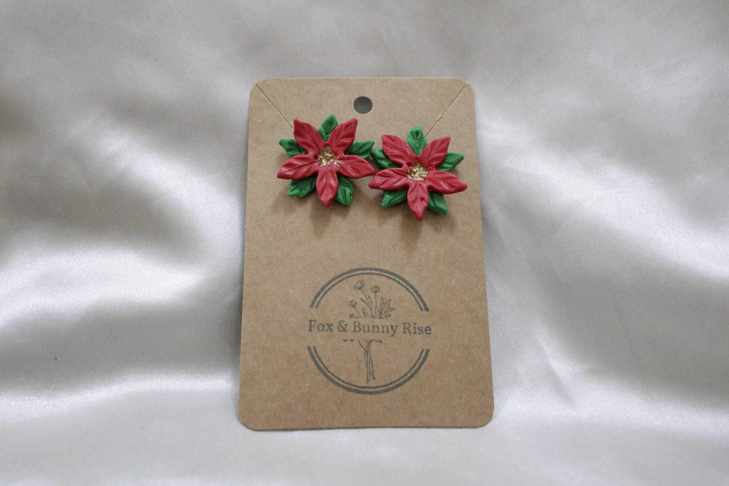 Polymer Clay Christmas Poinsettia Flower Studs