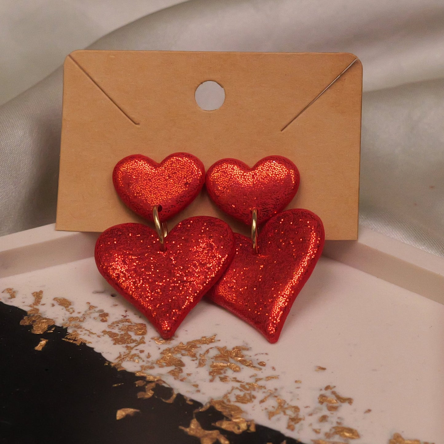 Red Glitter Heart Dangles