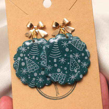 Forest Green Glittery Christmas Tree Dangles with Bows