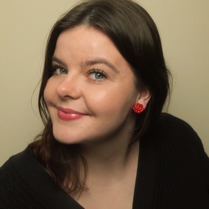 Red Glitter Rose Studs