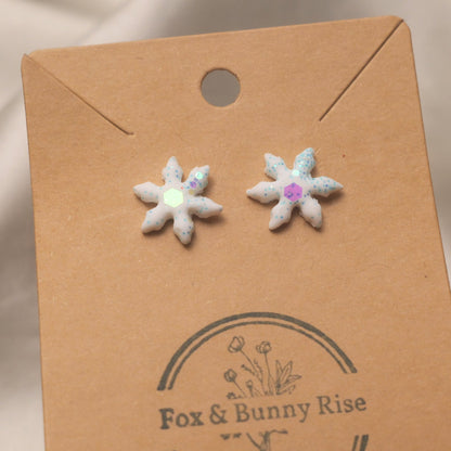 Glitter Snowflakes Studs - Various Colours