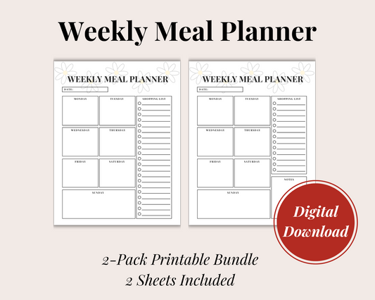 Daisy Weekly Meal Planner + Shopping List, Digital Download, 2 Sheets