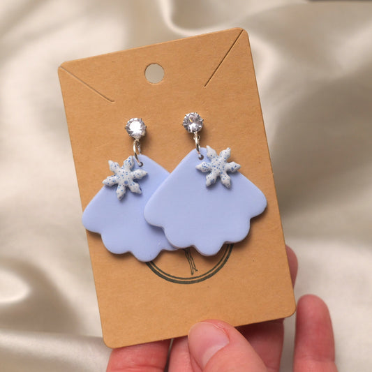 Baby Blue Dangles with Glittery Snowflakes and Cubic Zirconia