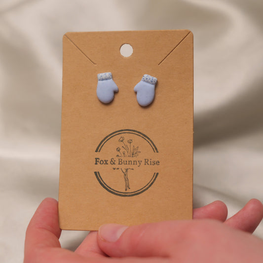 Baby Blue Glitter Mitten Stud Earrings