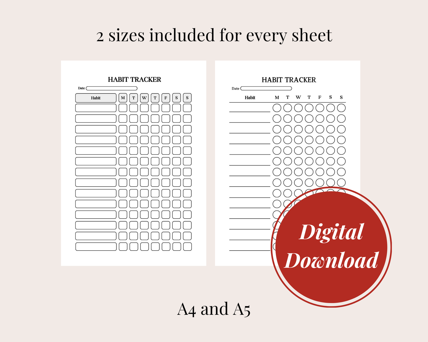 Minimalistic Habit Tracker, Digital Download, 2 Sheets