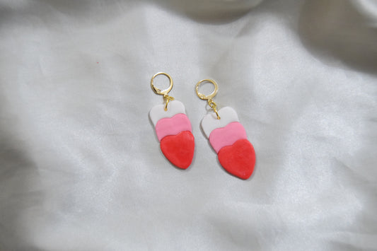 Polymer Clay White, Pink and Red Dangling Heart Earrings