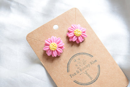 Polymer Clay Pastel Pink Double Daisy Studs