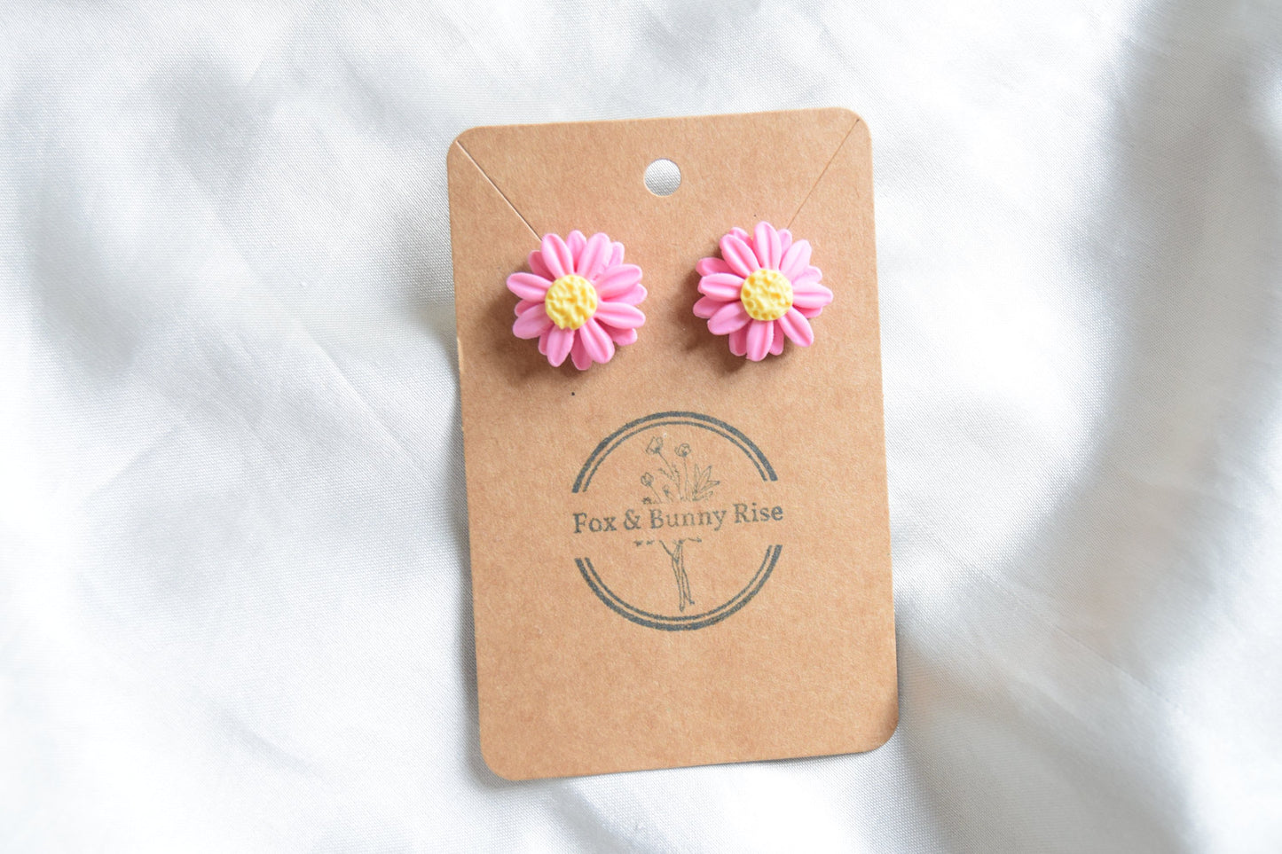 Polymer Clay Pastel Pink Double Daisy Studs