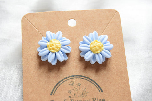 Polymer Clay Pastel Blue Double Daisy Studs