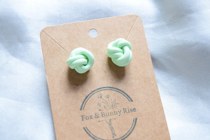 Polymer Clay Pastel Green Double Knot Studs