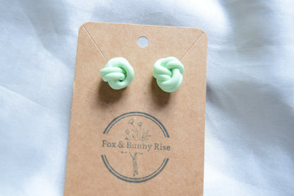 Polymer Clay Pastel Green Double Knot Studs