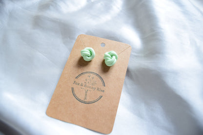 Polymer Clay Pastel Green Double Knot Studs