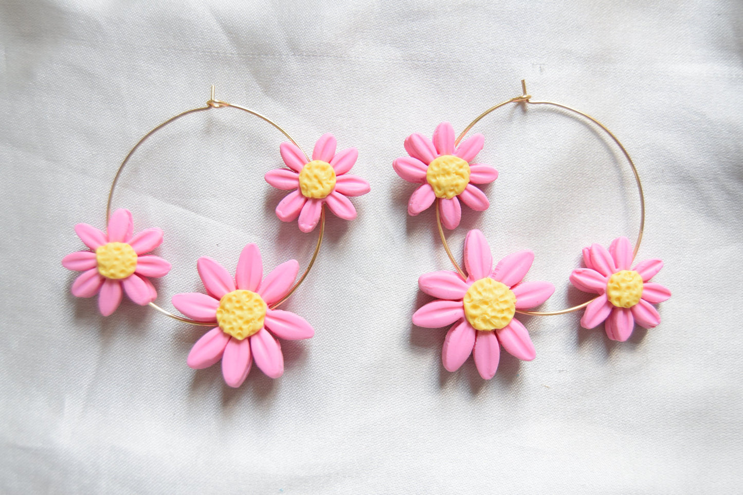 Polymer Clay Pastel Pink Multi Daisy Hoops