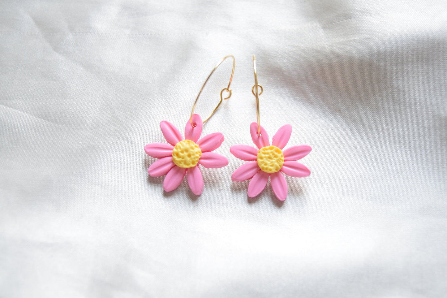 Polymer Clay Pastel Pink Daisy Hoops