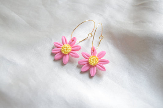 Polymer Clay Pastel Pink Daisy Hoops