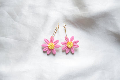 Polymer Clay Pastel Pink Daisy Hoops