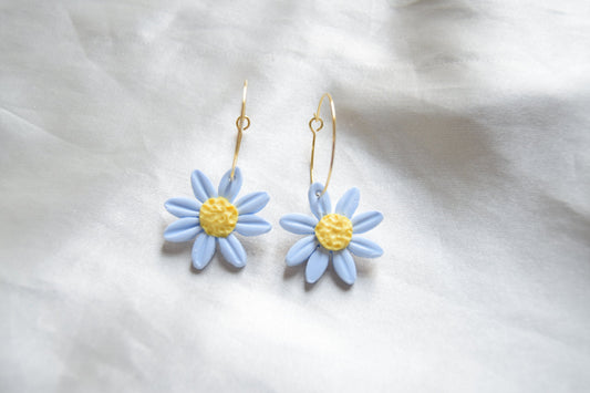 Polymer Clay Pastel Blue Daisy Hoops
