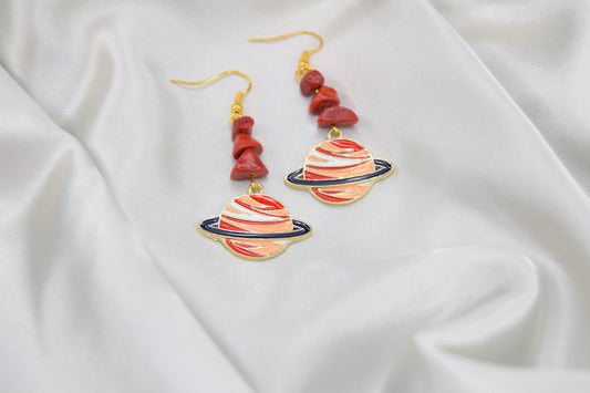 Red Coral & Saturn Earrings